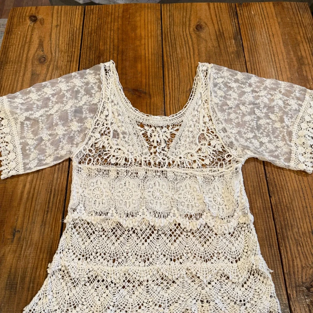 Pretty Angel Boho Lace Tunic Top XL Ivory Crochet & Lace Romantic Festival - Picture 5 of 13